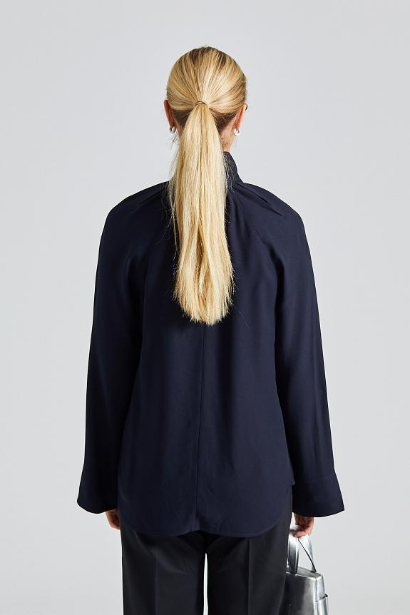 Toteme High-Neck Crepe Blouse Navy-2